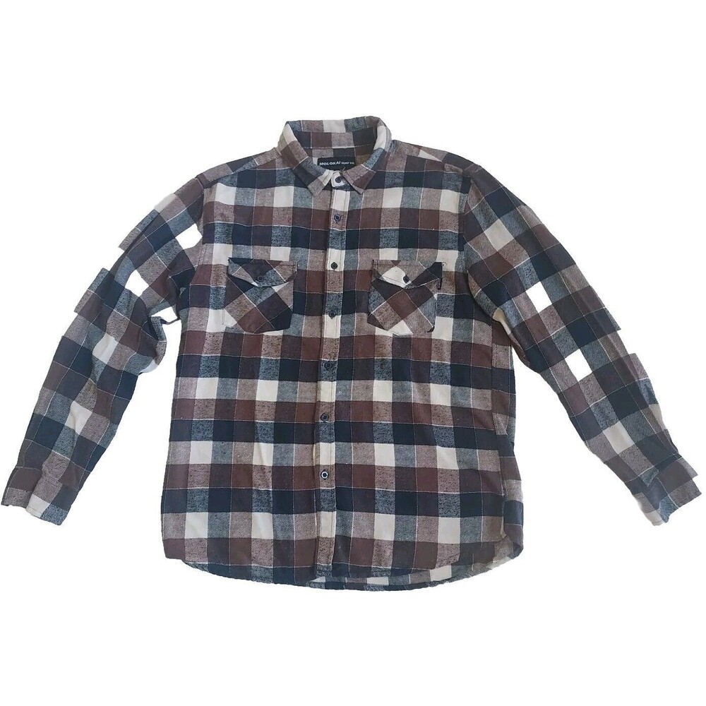 Mens Molokai Surf Co. Blue/Brown Plaid LS Super Soft Flannel Shirt Size XL